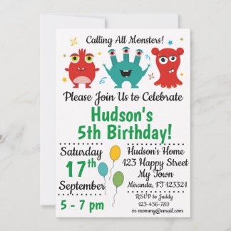 Einladung zum niedlichen Monster-Geburtstag