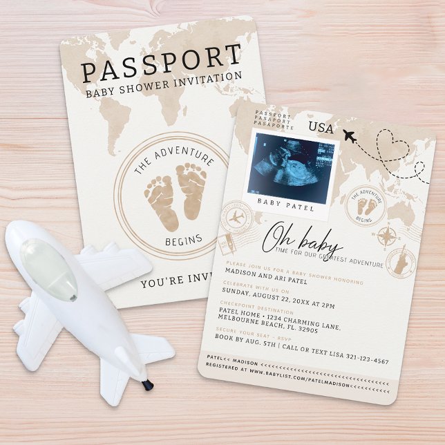 Einladung zum Passport Baby-Dusche - Thema Reisen (Passport Baby Shower Invitation)