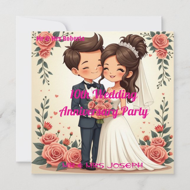 Einladung zum personalisierten 10. Hochzeitstag (Vorderseite)