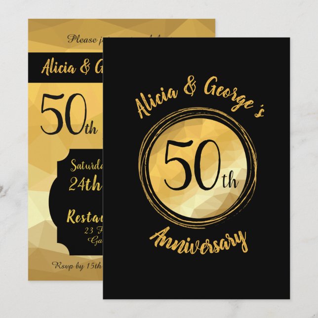 Einladung zum personalisierten goldenen Hochzeitst (Vorne/Hinten)