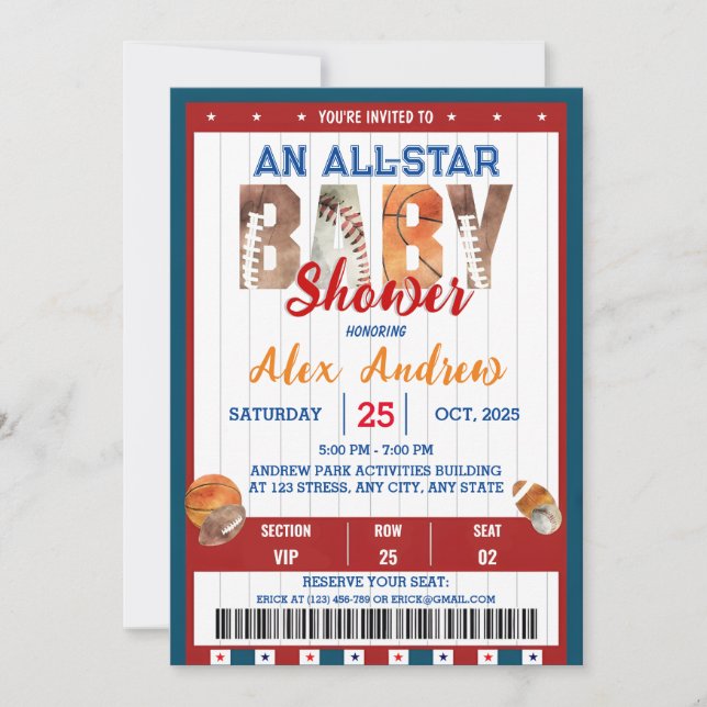 Einladung zum persönlichen All Star Baby Dusche (Vorderseite)