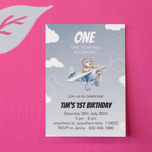 Einladung zum Pilotprogramm für niedliche Flugzeug (cute airplane 1st birthday card)