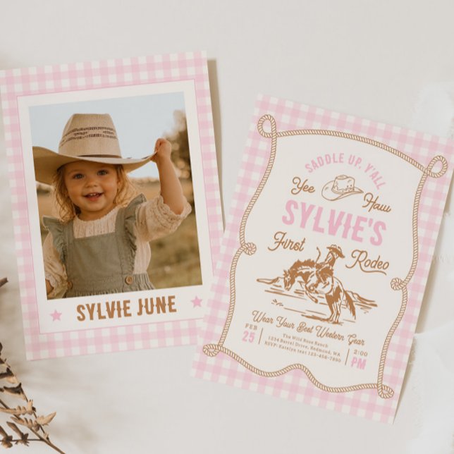 Einladung zum Pink Gingham Rodeo | Gedruckt oder D (Von Creator hochgeladen)