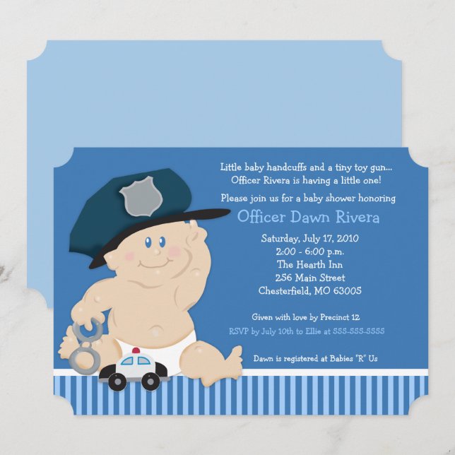 Einladung zum Polizist-Polizeibeamten Ticket Baby  (Vorne/Hinten)
