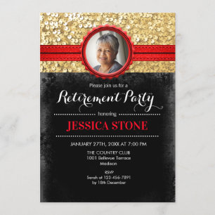 Einladung zum Ruhestand mit Foto - Red Gold Black