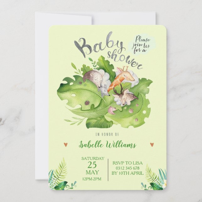 Einladung zum Schlafen Forest Animal Baby Shower (Vorderseite)