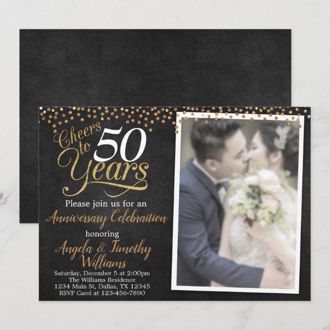 Einladung zum Schwarz-Gold-Hochzeitstag (Vorne/Hinten)