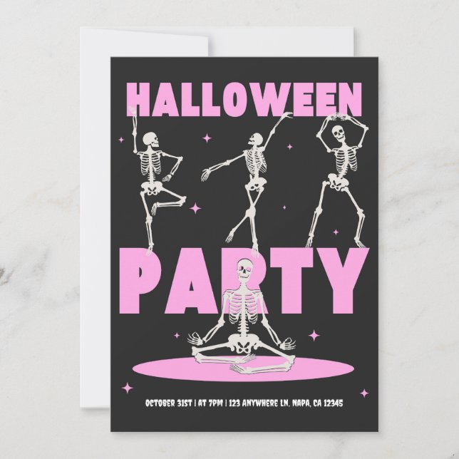 Einladung zum Schwarz-Rosa-Halloween-Party (Vorderseite)