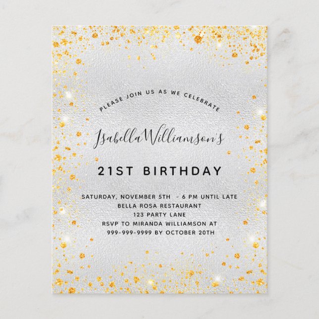 Einladung zum Silbergold-Glitzer zum Geburtstag (Vorderseite)