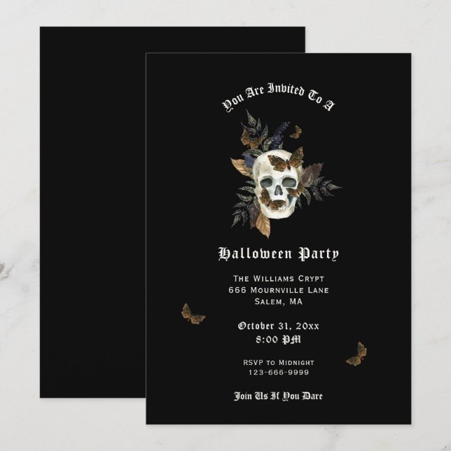 Einladung zum Skull-Butterfly-Halloween-Party (Vorne/Hinten)