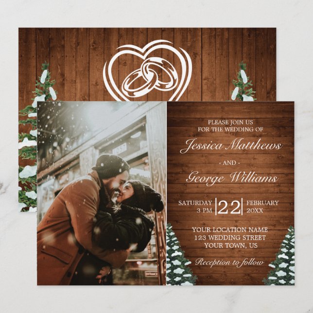 Einladung zum Snowy Wood & Forest Pine Wedding Fot (Vorne/Hinten)