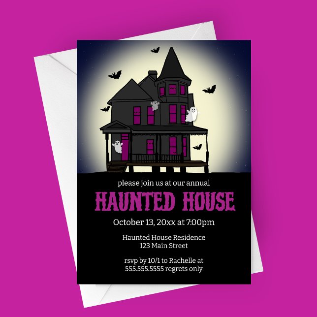 Einladung zum Spuk Halloween-Party (Purple Haunted House Moon Background Halloween Party Invitation)