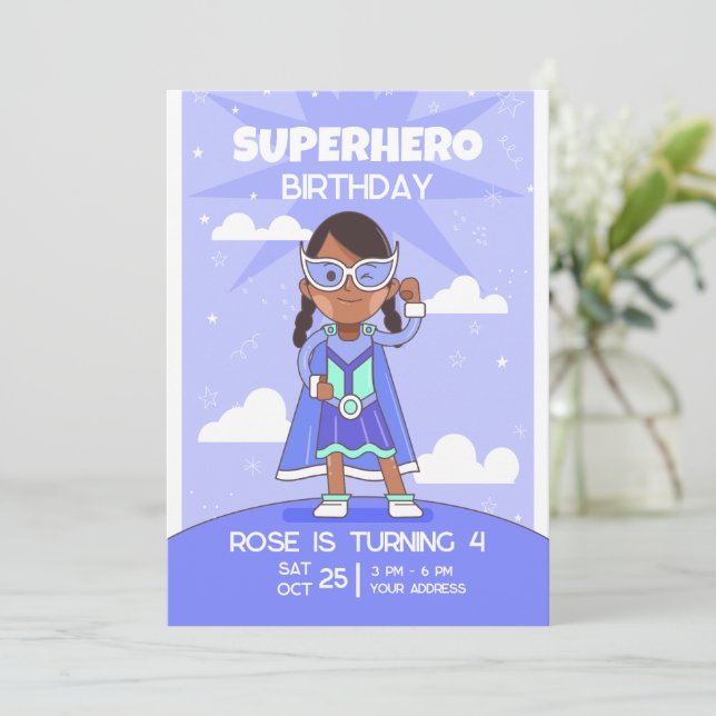 Einladung zum Superhelden zum Geburtstag, Mädchen  (Stehend Vorderseite)
