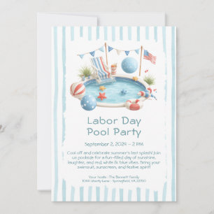 Einladung zum Tag-des-Arbeit-Poolparty in Rot, Wei