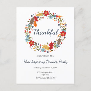 Einladung zum Thanksgiving-Dinner Dankbarer Kranz Postkarte