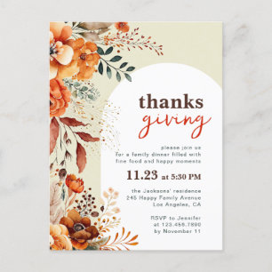 Einladung zum Thanksgiving-Dinner im floralen weiß Postkarte