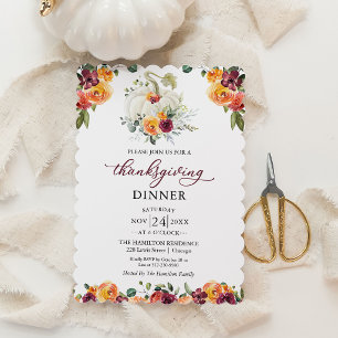 Einladung zum Thanksgiving-Dinner mit weißem Kürbi