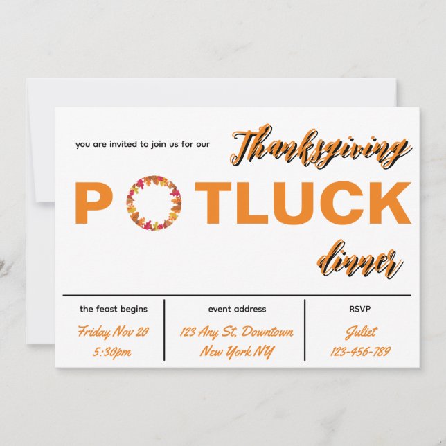 Einladung zum Thanksgiving-Potluck-Dinner (Vorderseite)
