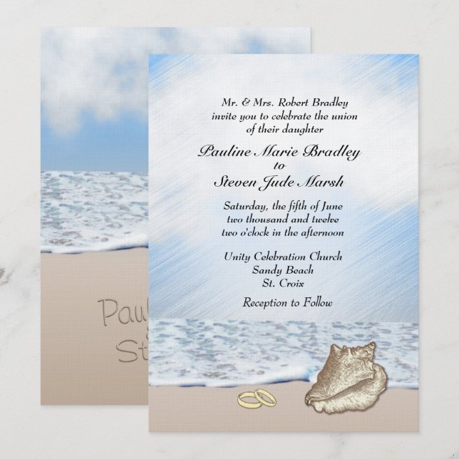 Einladung zum Thema Hochzeit am Strand (Vorne/Hinten)