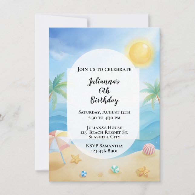 Einladung zum Tropical Beach zum Geburtstag (Vorderseite)