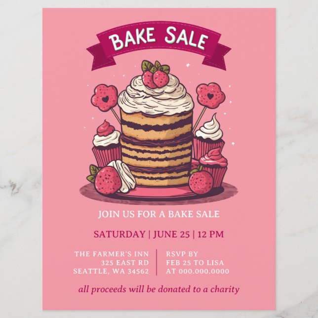 Einladung zum Verkauf von Pink Bake Flyer (Vorne)