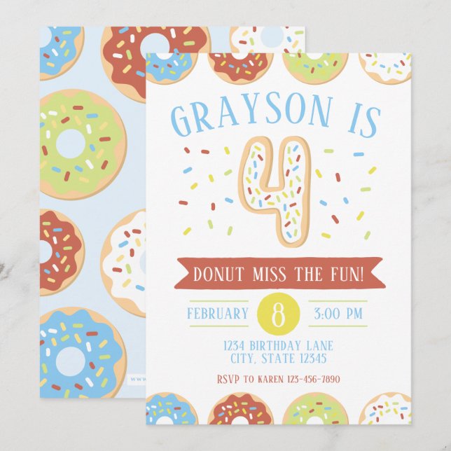 Einladung zum vierten Geburtstag von Donut (Vorne/Hinten)
