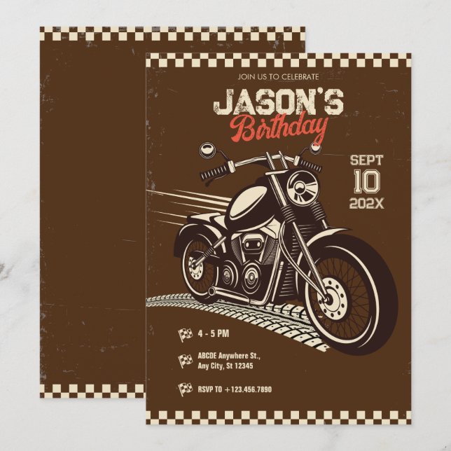 Einladung zum Vintagen Motorradgeburtstag (Vorne/Hinten)