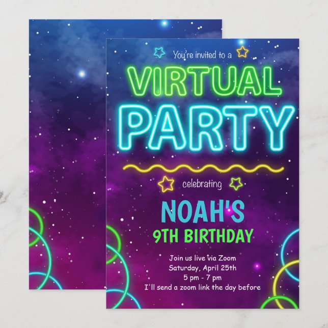 Einladung zum virtuellen Geburtstag (Vorne/Hinten)