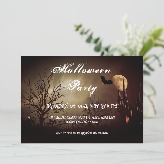 Einladung zum Vollmond-Halloween-Party (Stehend Vorderseite)