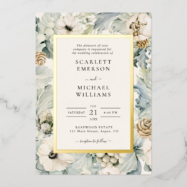Einladung zum Winter Floral Wedding Foil (Vorderseite)