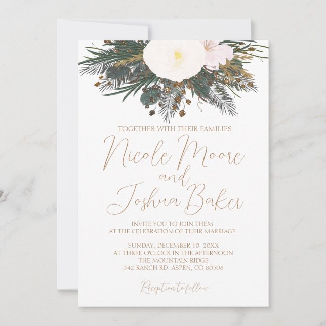 Einladung zum Winter White Floral Wedding (Vorderseite)