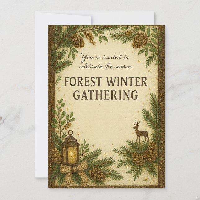 Einladung zum Wintertreffen im Wald | Elegant (Vorderseite)