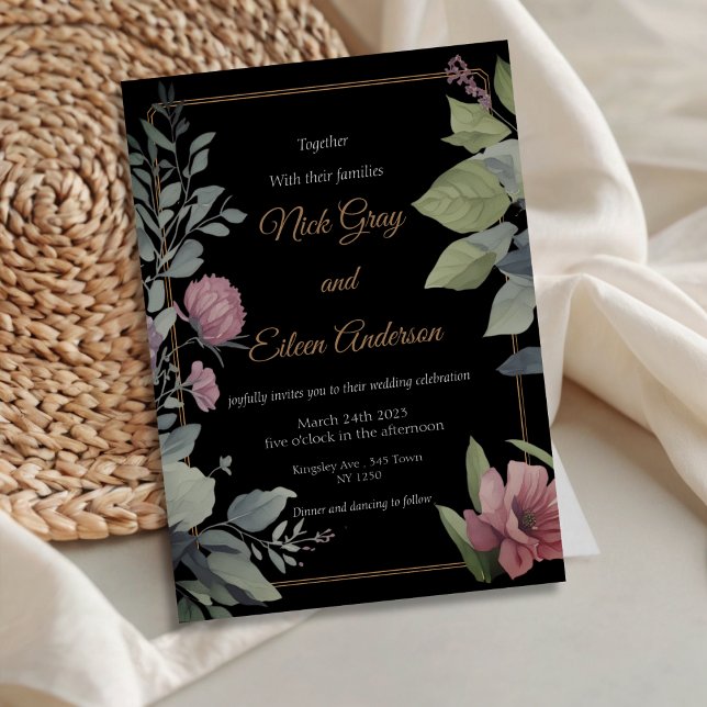 Einladung zum Zaubergarten Schwarze Hochzeit (Enchanted Garden Black Wedding Invite)
