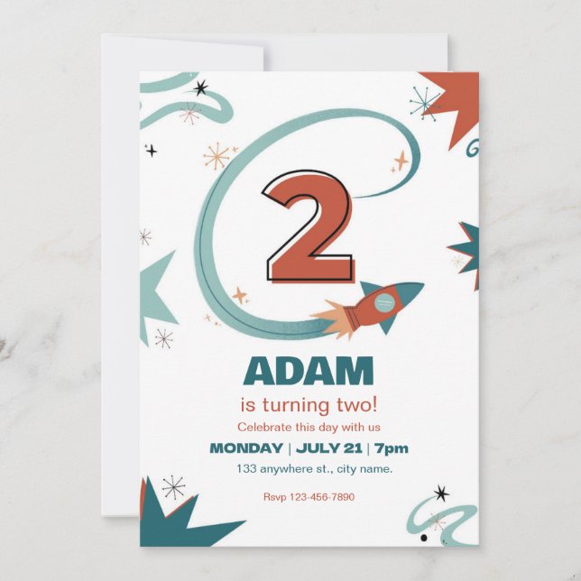 Einladung zum zweiten Geburtstag (Vorderseite)