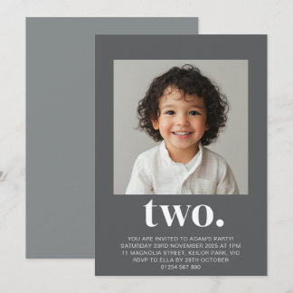 Einladung zum zweiten Geburtstag Foto in Grau