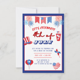 Einladung zur 4. Juli-Party Feuerwerk Patriotisch