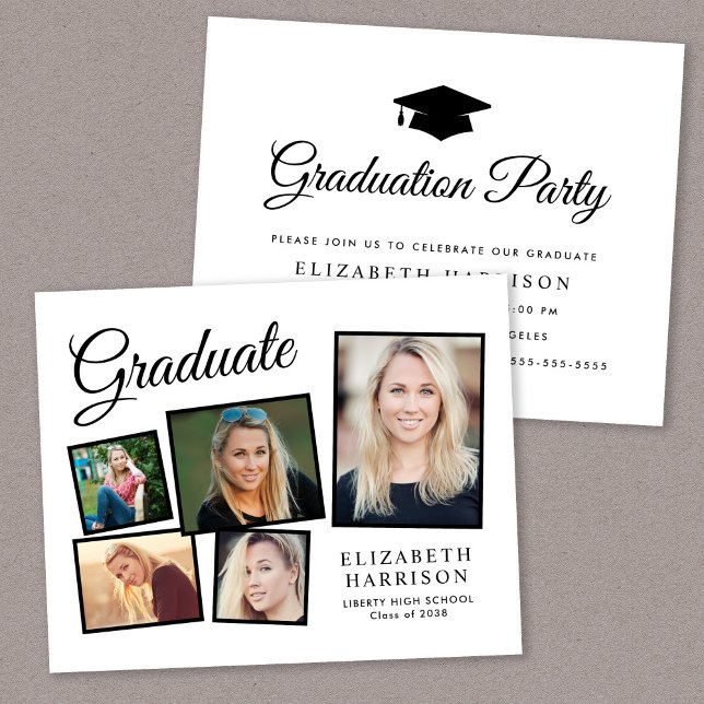 Einladung zur 5. Foto-Graduiertengruppe (A personalized photo graduation party invitation to celebrate the graduate's achievements)