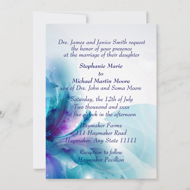 Einladung zur Abstrakten Hochzeit in hübschem Blau (Vorderseite)