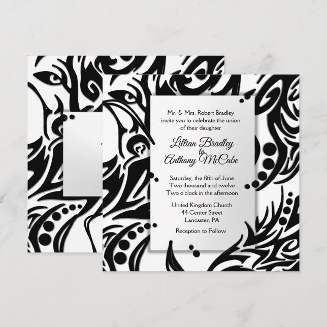 Einladung zur abstrakten Schwarz-Weiß-Hochzeit (Vorne/Hinten)