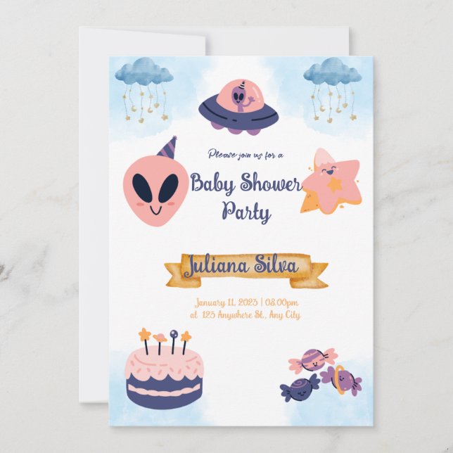 Einladung zur Alien von Baby Shower Pink (Vorderseite)