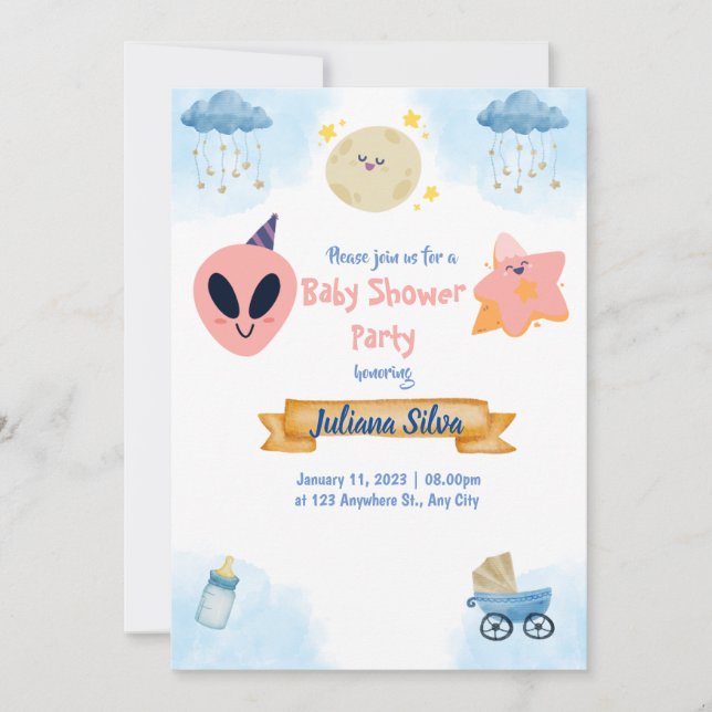 Einladung zur Alien von Baby Shower Pink (Vorderseite)