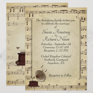 Einladung zur antiken Gramophone Music Wedding The