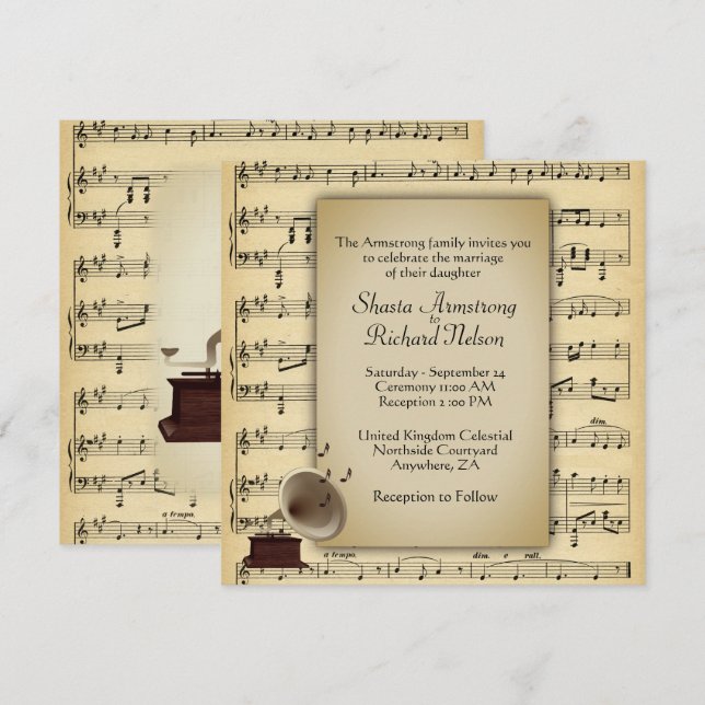 Einladung zur antiken Gramophone Music Wedding The (Vorne/Hinten)