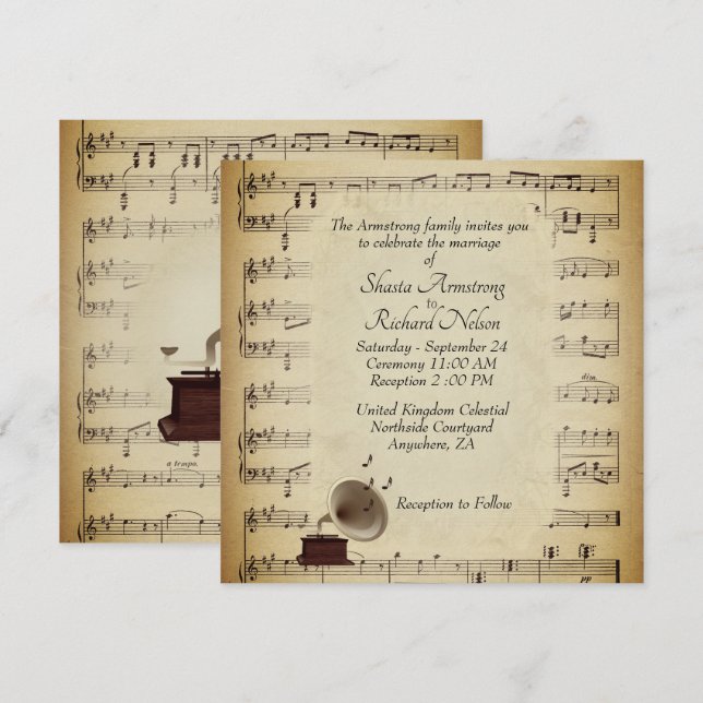 Einladung zur antiken Gramophone Music Wedding The (Vorne/Hinten)
