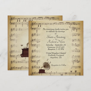 Einladung zur antiken Gramophone Music Wedding The