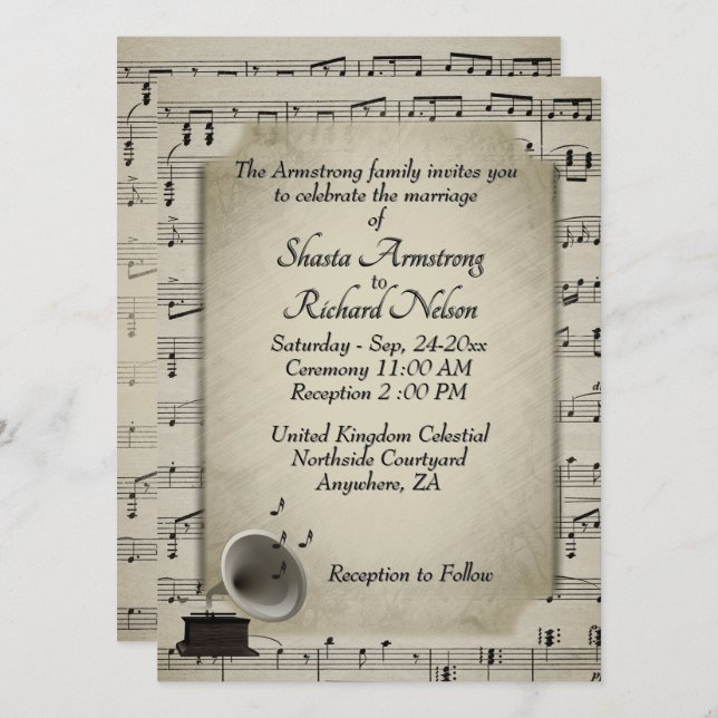 Einladung zur antiken Gramophone Music Wedding The (Vorne/Hinten)
