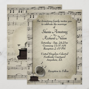Einladung zur antiken Gramophone Music Wedding The