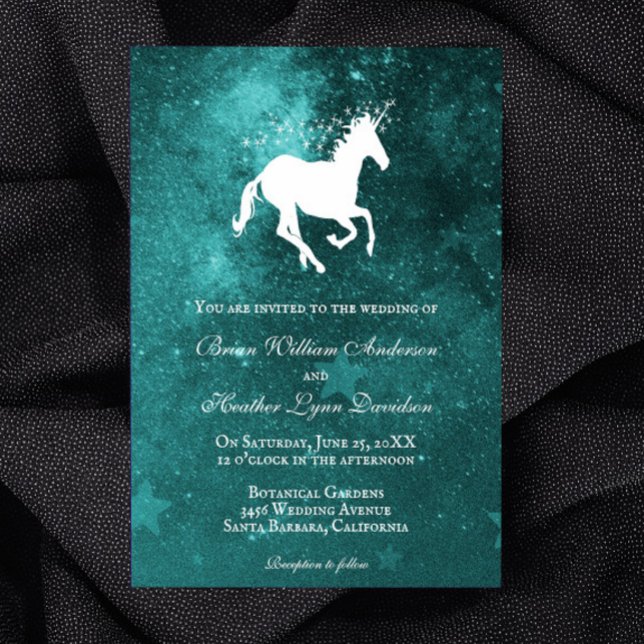 Einladung zur aquamarinen Einhornhochzeit (Teal Unicorn Wedding Invitation)