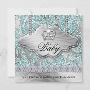 Einladung zur Baby Boy Party Blau Kron Schmuck Blä