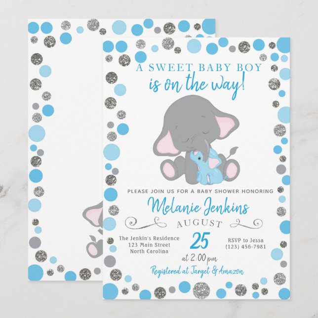 Einladung zur Baby-Dusche, Elephant-Babydusche (Vorne/Hinten)